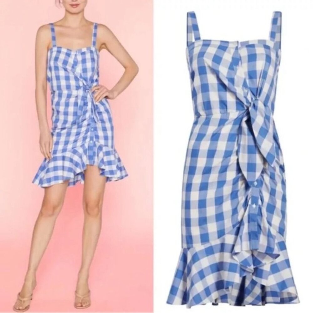 NWT LIKELY Minka Gingham Plaid Print Sleeveless Mini Dress Amparo Blue Size 8
